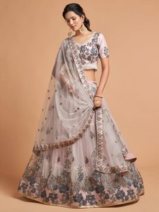 Pink Zari Embroidered Organza A-Line Maxi <b>Evening</b> <b>Dress</b> Empire Waist Square Neck Floral Print <b>for</b> <b>Wedding</b>/Party Includes Dupatta - Product Image 4