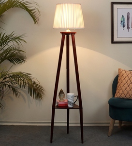 Lampe sur pied de luxe avec abat-jour en métal blanc et tissu, base en bois de manguier, OEM ODM, faible MOQ, prix usine - Product Image 4
