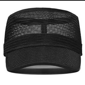 Unisex Breathable Cotton Mesh Sublimation Printed <b>Flat</b> Cap Casual Outdoor Summer <b>Hat</b> 56-58CM Black - Product Image 3