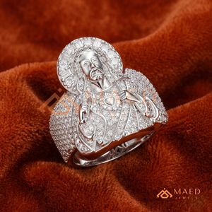Bold Iced Out Jesus Piece <b>Ring</b> <b>Silver</b> Plated Christ Portrait Dome <b>Ring</b> for <b>Men</b> Hip Hop Streetwear High Quality <b>Silver</b> Iced Out - Product Image 4