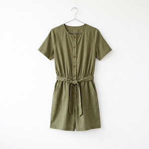 Combinaison décontractée une pièce pour femme, style utilitaire, sans manches, respirante, en tissu non tissé et élasthanne, unie, avec ceinture, longueur au-dessus du genou, pour l'été - Product Image 1