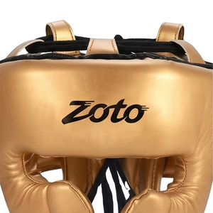 Metallic Gold <b>Boxing</b> Head Guard Premium Leather Sparring MMA <b>Headgear</b> Full Face Protection Private Label Helmet - Product Image 3