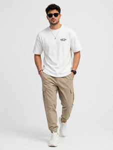 ONETEN APPAREL <b>Men</b> <b>White</b> <b>Short</b> <b>Sleeve</b> T <b>Shirt</b> Casual Regular Fit O Neck Letter Logo Tee - Product Image 6