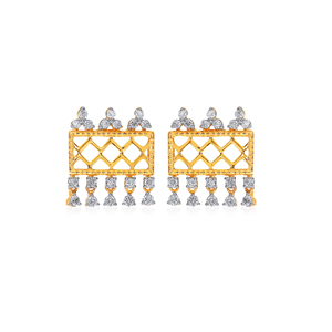 14K Yellow <b>Gold</b> Diamond Lattice Drop <b>Earrings</b> Round Brilliant Cut Lab Grown Diamonds Geometric <b>Dangle</b> Party Bridal Jewelry Women - Product Image 1