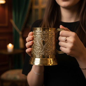 ถ้วยทองเหลืองทำมือระดับพรีเมียมพร้อมลวดลายสลัก |   เครื่องดื่มสไตล์ยุคกลางโบราณ ของตกแต่ง ของขวัญ ของสะสม - Product Image 2