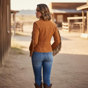 Women's Brown leather <b>Jacket</b> Turn-Down Collar Full Sleeve Western Style Autumn Wear - Product Image 4