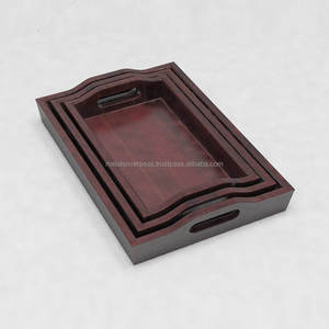 Plateau de service en bois d'acacia de luxe, plateau de service en bois fait main de qualité supérieure avec poignées pour le petit-déjeuner, le café, le thé, les collations, la maison - Product Image 6