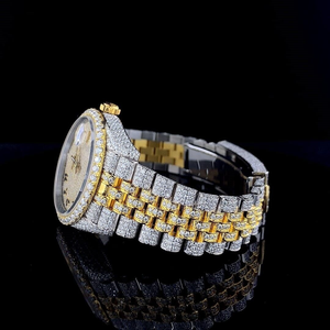 Montre-bracelet de luxe bicolore pour homme, boîtier carré en acier inoxydable, demi-sertie de diamants Moissanite, bracelet en cuir 20 mm, date numérique - Product Image 4