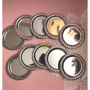 New Classic Decorative Tea & <b>Coffee</b> Cup Metal Coaster with Holder Household Kitchenware Dining <b>Table</b> <b>Round</b> Shape Handmade <b>Silver</b> - Product Image 3