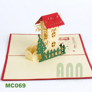 Tarjetas de Felicitación de Papel 3D con Corte Láser e Impresión UV Personalizadas, con Diseño de Zapatos y Casa Navideños, para Invitaciones en Navidad, Hechas en Vietnam - Product Image 1