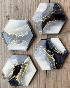 Designer Resin <b>Coaster</b> <b>Set</b> with Unique Color Pattern 5mm Thick Vintage Style for Modern Interior Table Decoration - Product Image 6