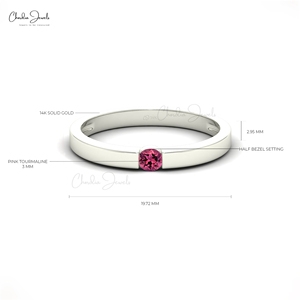 Vente flash - Bague solitaire en or blanc massif 14 carats authentique, tourmaline rose ronde de 3 mm, faite à la main, cadeau idéal pour femmes - Product Image 4