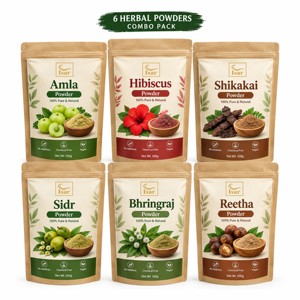 Poudre 100 % pure d'Amla, d'Hibiscus, de Shikakai, de Sidr, de Bhringraj et de Reetha pour la croissance des cheveux et comme masque capillaire, 100 g chacune (Pack combo de 6) - Product Image 1