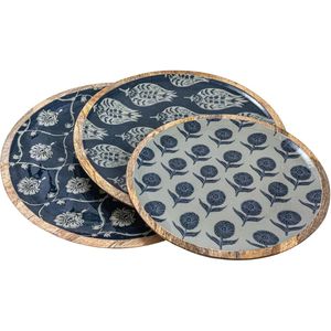 Bandejas Redondas de Madera de Mango Esmaltadas al por Mayor |   Platos de Esmalte de Madera con Impresión Personalizada |   Platos Decorativos de Lujo con Diseño Floral - Product Image 1