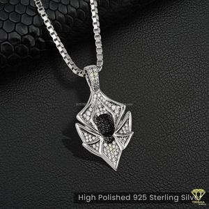 Premium Spider Shape Pendant In Sterling Silver With High Shine Stone Detailing Hip Hop Jewelry - Product Image 5