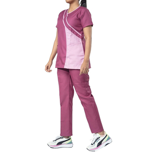 Women's Pink <b>Scrub</b> <b>Set</b> With Pocket Hospital Uniform Cotton Polyester Woven Pants Top <b>Set</b> Needle Detection - Product Image 3