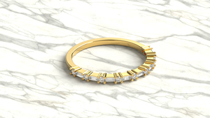 Vintage 18K Baguette Diamond <b>Ring</b> Alternating Round Cut Station Band Dainty Half Eternity <b>Stacking</b> <b>Ring</b> Fine Jewelry for Women - Product Image 3