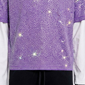 Camisetas de doble capa con pedrería para hombre, 100% poliéster y algodón, cuello redondo, 2 en 1, camisetas de manga corta con pedrería para hombre, camiseta de verano con pedrería. - Product Image 2