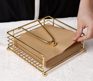 Creative 2 Slot Iron Napkin Holder with Round Base Rose Gold Copper <b>Paper</b> Dispenser Stand for <b>Kitchen</b> Countertop Napkin Holder - Product Image 6