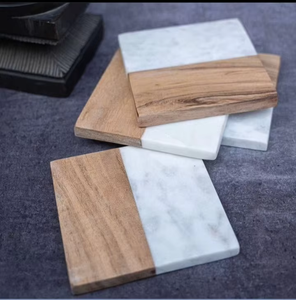 Luxury Marble and Solid Wood Drink <b>Coasters</b> <b>Set</b> with Holder, Absorbent and Durable Tabletop Protection for Hot and Cold Beverage - Product Image 1
