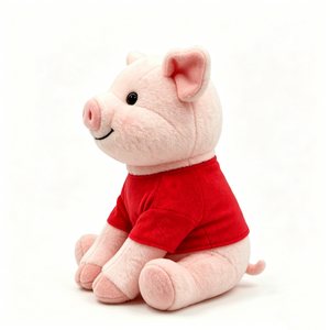 Peluche de cerdo rosa, peluche de cerdo con camisa roja, peluche de cerdo sentado. - Product Image 3