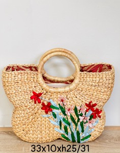 Elegante Bolso de Jacinto de Agua Tejido a Mano con Dos Aberturas, Decoración Floral, Ecológico, para Citas, Playa, Uso Casual al Aire Libre - Product Image 5