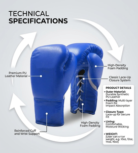 Guantes de Boxeo de Cuero Personalizados OEM/ODM con Cordones y Correa Ajustable para la Muñeca, Guantes de Entrenamiento Unisex para Gimnasios y Protección en Boxeo - Product Image 2