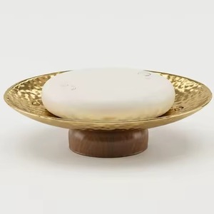 Hammered Design Golden Soap Dish Holder Oval Metal Design With Raised Ridges For Countertop Bathroom <b>Accessory</b> Soap Dish - Product Image 1