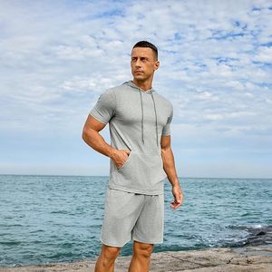 Conjunto Deportivo Informal de 2 Piezas para Hombre, Camiseta Deportiva de Manga Corta con Capucha y Pantalones Cortos Deportivos de Verano - Product Image 4