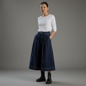 Women's Dark Wash Denim Pencil <b>Skirt</b> <b>Midi</b> Length Solid Color Casual Autumn Wear Button Front Woven Cotton Regular Fit - Product Image 6