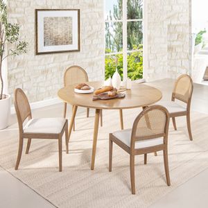Set di 2 sedie da pranzo laterali in rattan curvato Panama da 18,5 pollici, colore bianco avorio, bouclé - Product Image 1