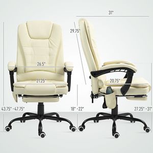 Sedia da Ufficio Contemporanea Bianco Crema a 7 Punti di Supporto, Schienale Alto con Supporto Lombare, Poggiapiedi e Funzione Massaggio per Casa e Ufficio - Product Image 3