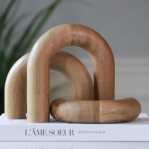Modern Wooden Arch Decor Set 3 Pcs Geometric Handicraft Shelf Coffee Table Bookshelf Accent Pieces Tabletop - Product Image 5