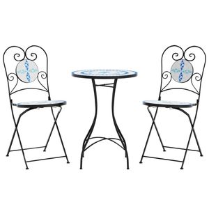 Blue and White Mosaic Bistro <b>Set</b> <b>Iron</b> and <b>Ceramic</b> Garden Furniture - Product Image 2