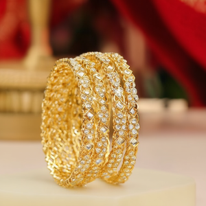 Gold Plated Crystal Stone <b>Bangles</b> <b>Set</b>-Elegant Crystal Bracelets - Product Image 3