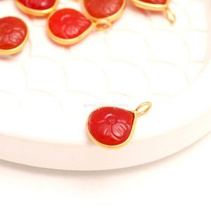 Pendentif Fleur en Cornaline Naturelle, Breloque en Argent Sterling 925, Pierre Précieuse Sculptée à la Main, Pendentif Cœur pour la Fabrication de Bijoux, Vente en Gros, 12MM - Product Image 2