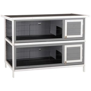 Gabbia per Conigli in Legno a 2 Livelli da 54 Pollici con Porte Bloccabili, Vassoio Rimovibile e Tetto Impermeabile per Uso Esterno/Interno, Elegante Finitura Grigio Scuro - Product Image 1
