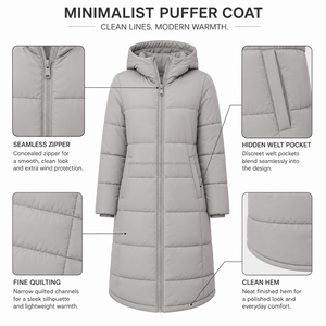 Manteau long matelassé pour femme, col montant, fermeture éclair intégrale, chaud, style décontracté, vente en gros pour fournisseurs - Product Image 6