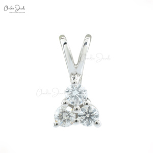 Pendentif Trilogie en Or Blanc Massif 14 carats Fait Main avec Diamant Blanc Rond Taillé de 2,2 mm pour Dropshipping 2026 - Product Image 1