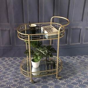 Premium Iron Bar <b>Trolley</b> with Gold Finish Glass Shelves Rolling <b>Serving</b> Cart with Wheels Home Bar Kitchen Dining Furniture Use - Product Image 5