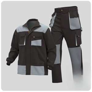 Conjunto de Chaqueta y Pantalones de Trabajo de Poliéster para Hombre, Color Negro y Gris, Resistente a la Abrasión, para Todas las Temporadas, Uso Profesional - Product Image 2