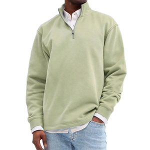 Haut zippé vert pistache pour homme et femme, coupe décontractée, en coton, avec logo personnalisé, marque privée, fournisseur de vêtements en gros - Product Image 1