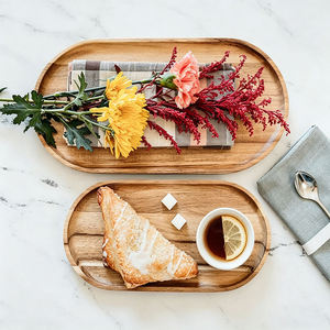 Ensemble de plateaux de service en bois d'acacia, 2 pièces, forme ovale, écologiques, durables, pour charcuterie, fromage, pain, fruits, légumes, et sauces - Product Image 5