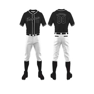 Custom Baseball Uniform Set <b>Men's</b> Black <b>White</b> Sublimated Jersey Pants Gloves Hat <b>Socks</b> Bag All Seasons Moisture Wicking - Product Image 3
