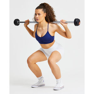 Sujetador deportivo fruncido azul marino personalizado con marca, detalle fruncido en el centro, tirantes finos, talla grande, corte alto frontal para fitness femenino - Product Image 6