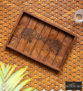 Plateau de rangement personnalisé en bois, forme rectangulaire, incrustation florale, finition vernie, design oriental, durable, respectueux de l'environnement, pour bureau - Product Image 2