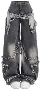 Jeans de Mujer de Cintura Alta, Estilo Desgastado, Pierna Ancha, Pantalones Vaqueros con Parches, Moda Urbana, Fabricante Mayorista - Product Image 2