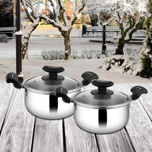 JAGDAMBA CUTLERY LIMITED Set of 2 Stainless Steel Belly Casseroles Durable <b>Cookware</b> for Home Kitchen Use - Product Image 1