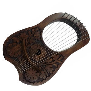 Lira de madera de 10 cuerdas con diseño floral, instrumento musical portátil para principiantes, llave de afinación, bolsa de transporte, diseño tallado pulido, estilo folclórico - Product Image 3