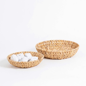 Rustic Kitchen Decoration Footed Water Hyacinth Bowls Natural Round <b>Small</b> <b>Basket</b> Bowl for Fruit Bread Pastry Pantry <b>Storage</b> - Product Image 1